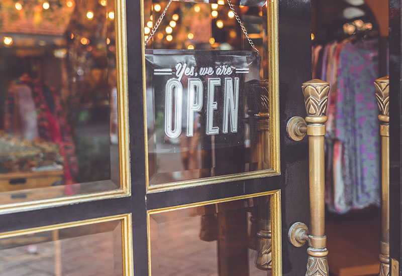 Shop front with an Open sign